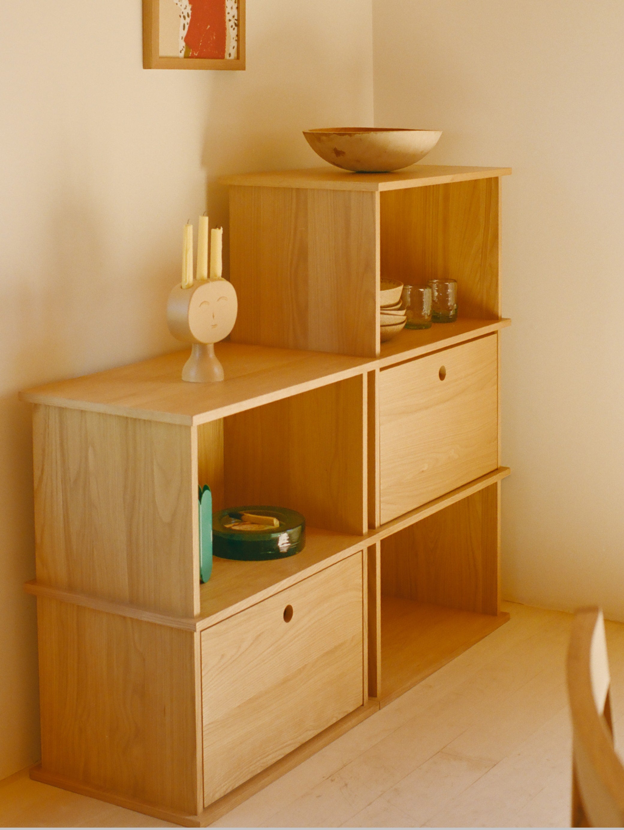 Keep Stacking Storage System 4-Piece, Open and Closed, White Oak