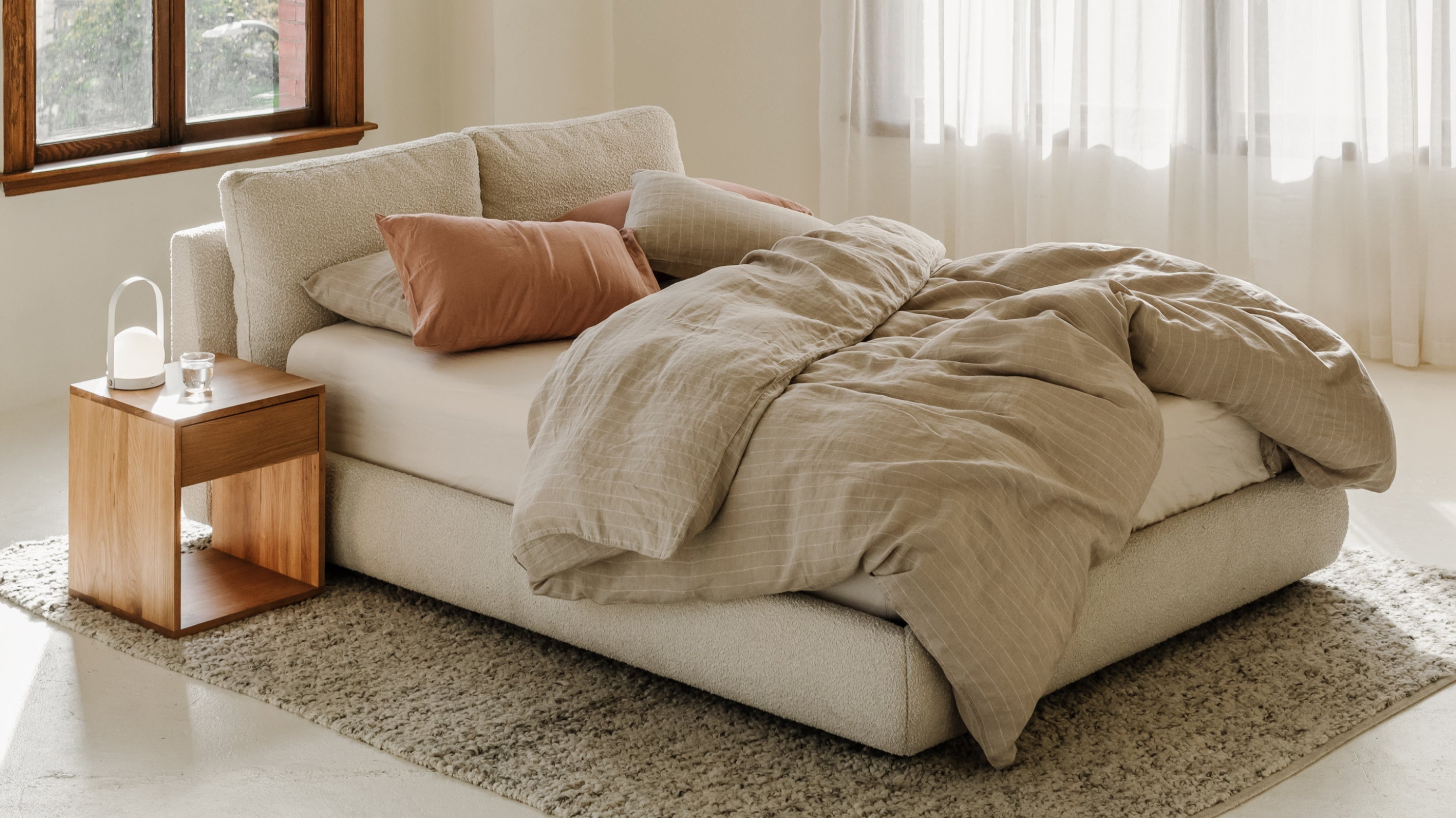 Cloud Bed with Storage, King, Cream Boucle