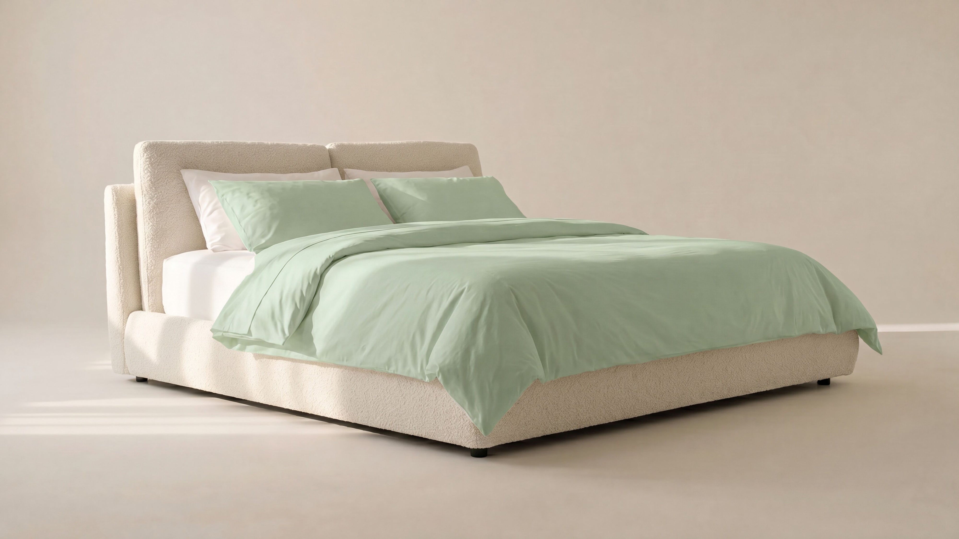Cloud Bed with Storage, Queen, Cream Boucle