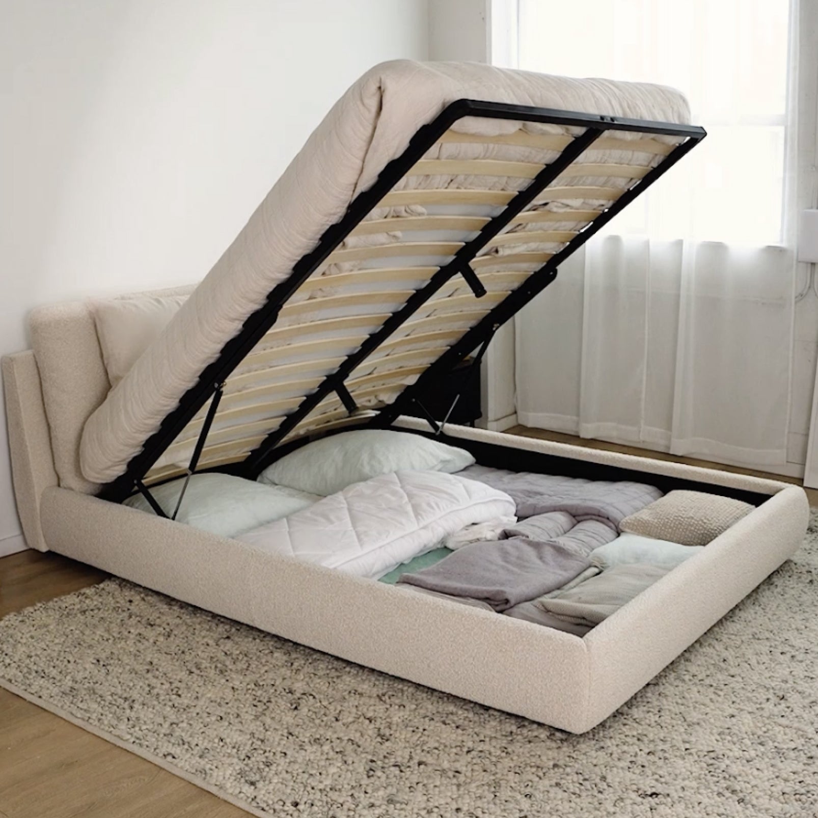 Cloud Bed with Storage, King, Cream Boucle - Image 16