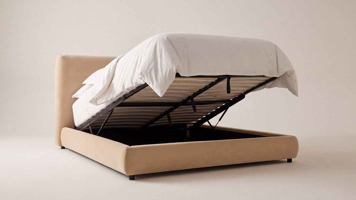 Dream Storage Bed With Tall Headboard, Queen, Honey