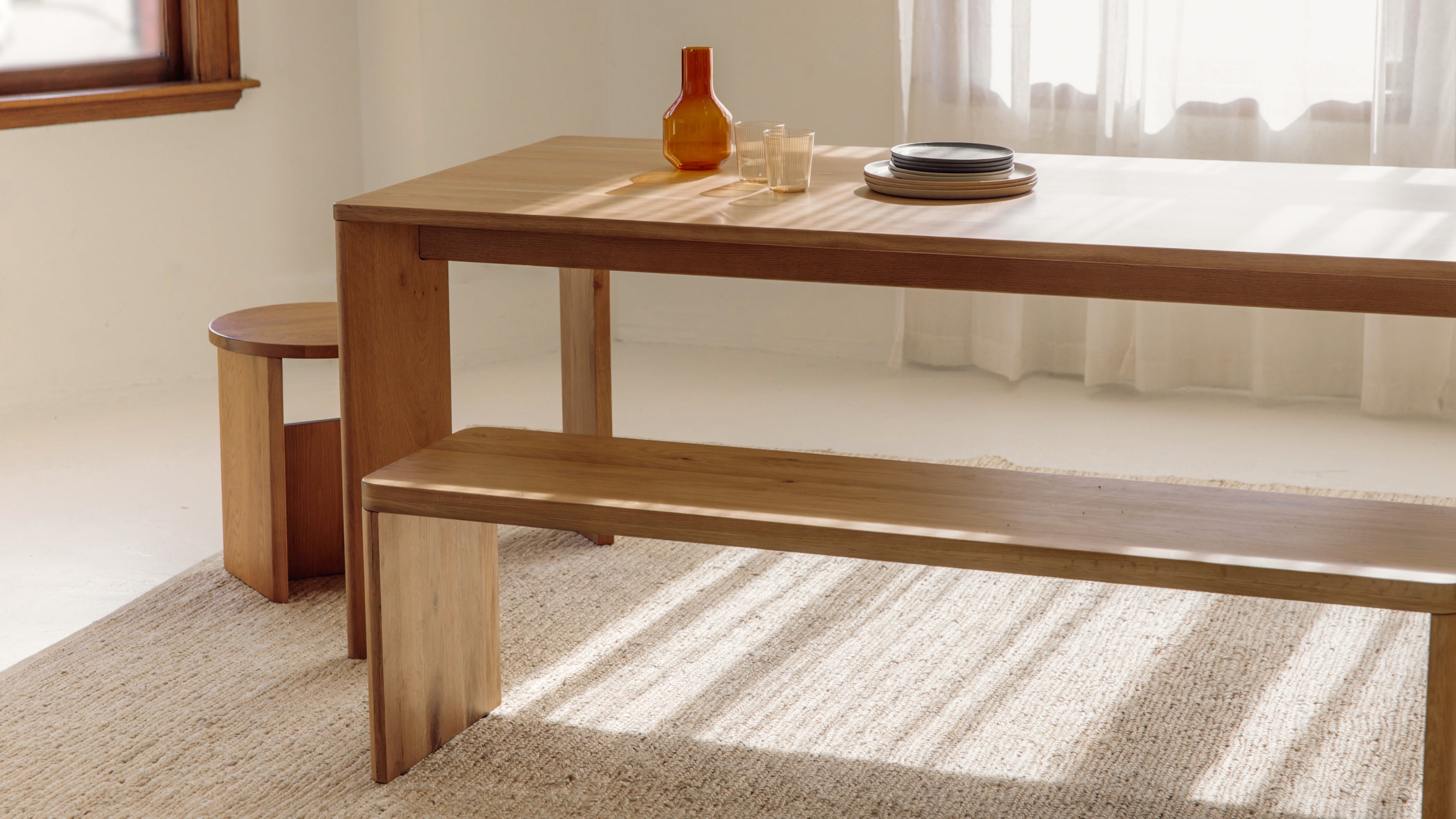 Form Bench, Seats 3, Oak