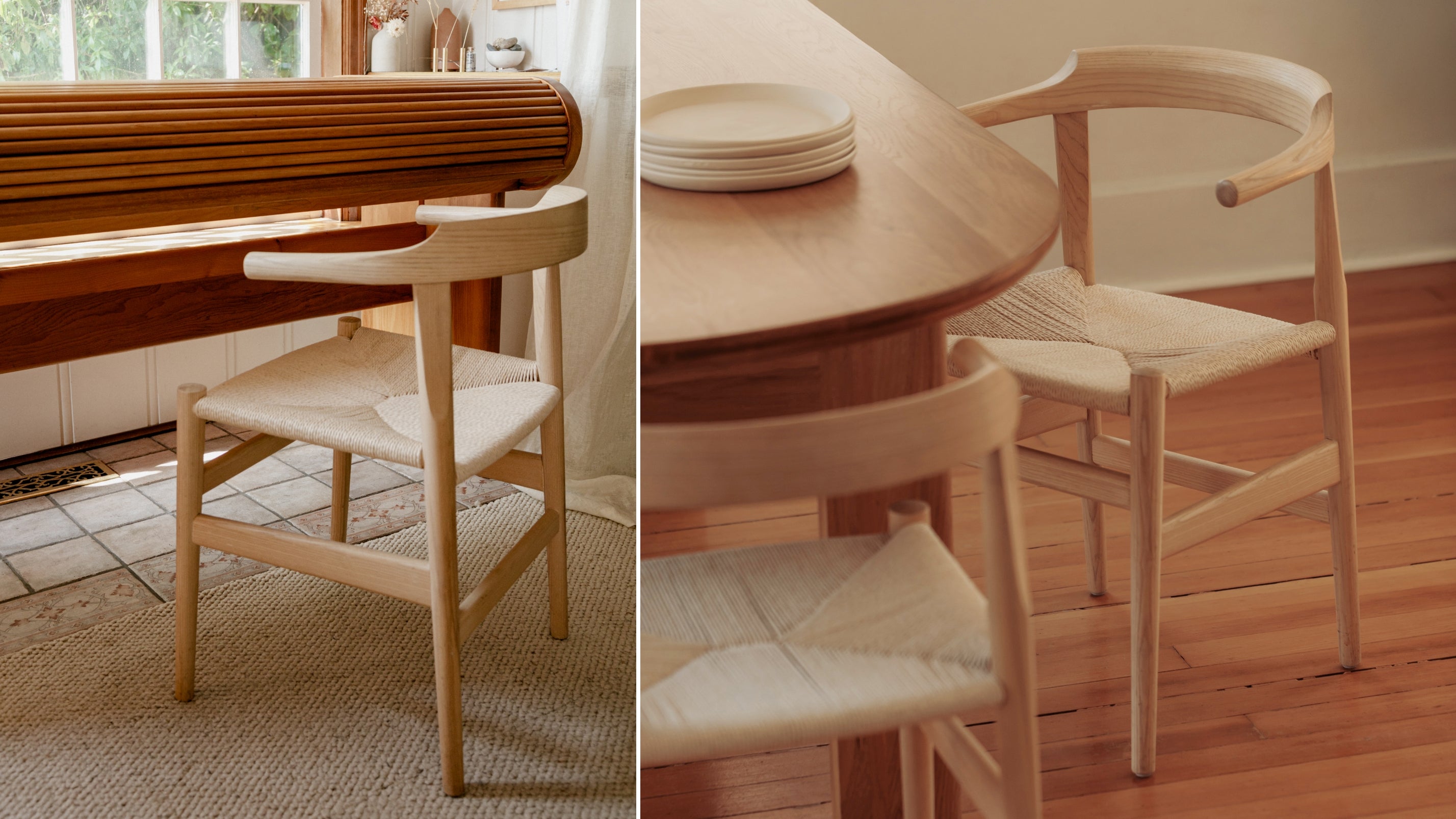 Tuck In Dining Chair, White Ash, Natural Papercord Seat Sundays Company