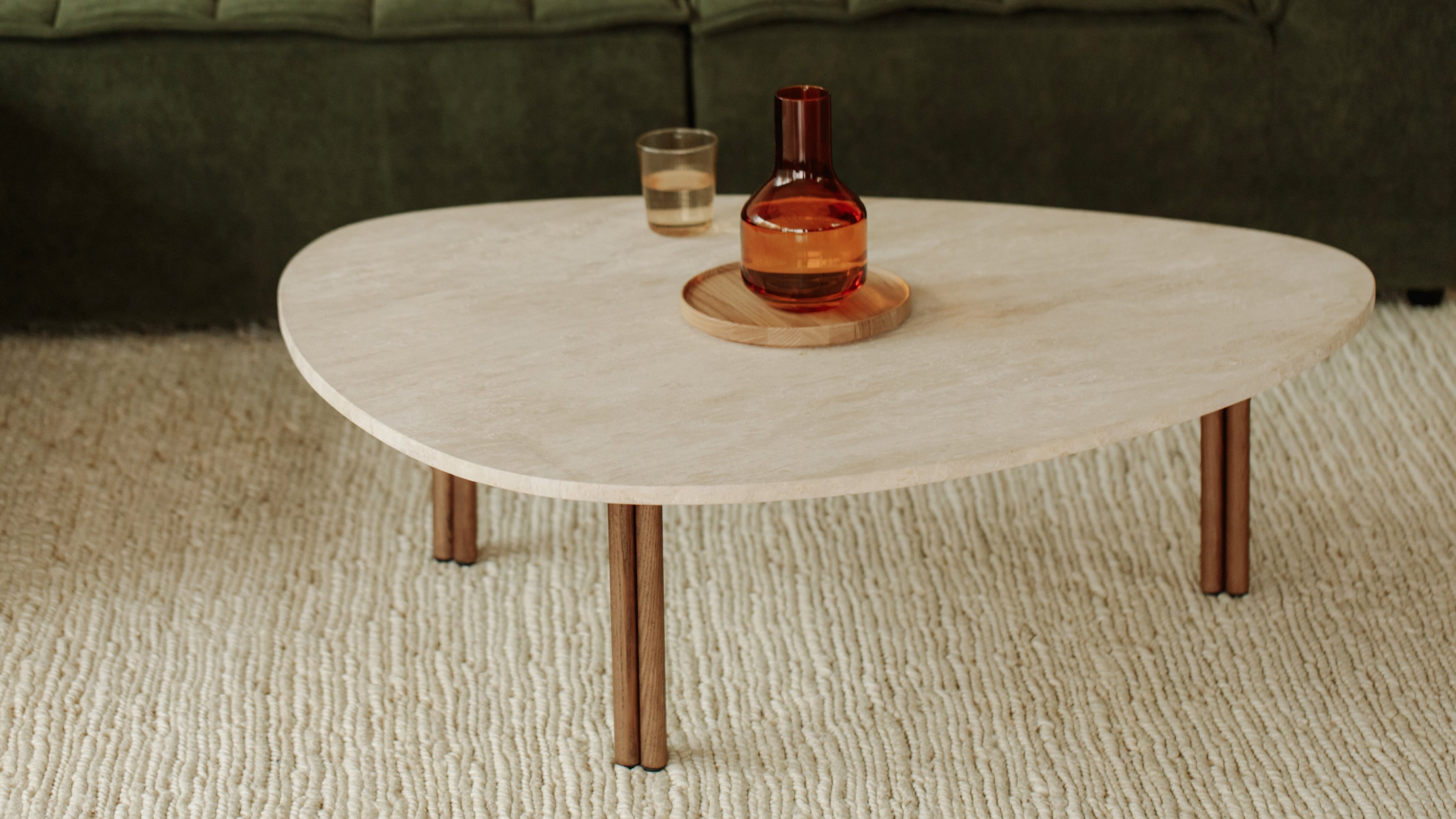 Better Together Coffee Table, Travertine/Stained Walnut