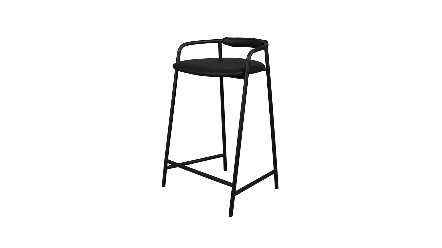 Slow Mornings Stool, Counter, Coal Leather/Black Metal