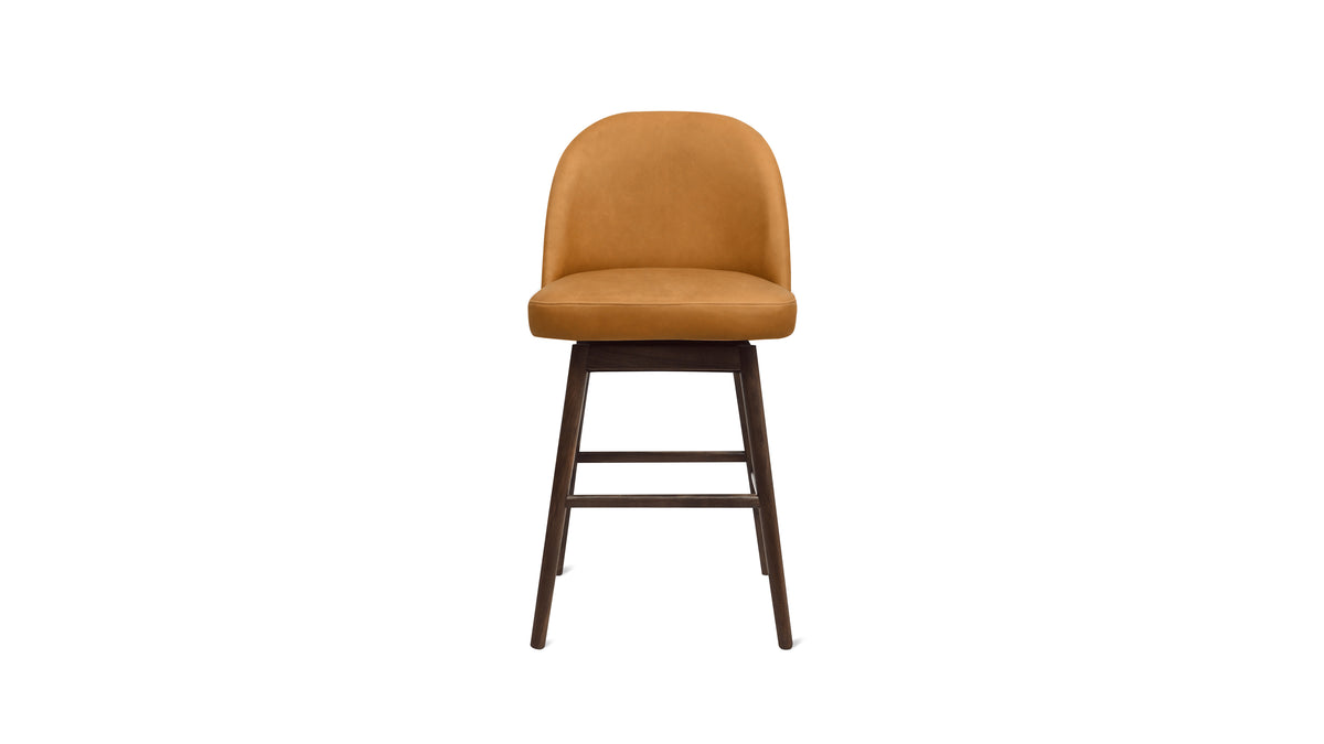 Tall Order Swivel Counter Stool, Walnut, Golden Tan Leather Seat