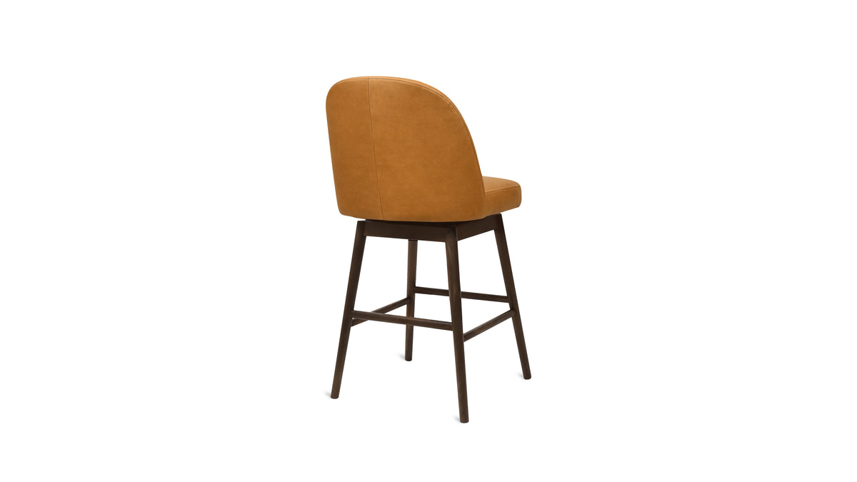 Tall Order Swivel Counter Stool, Walnut, Golden Tan Leather Seat