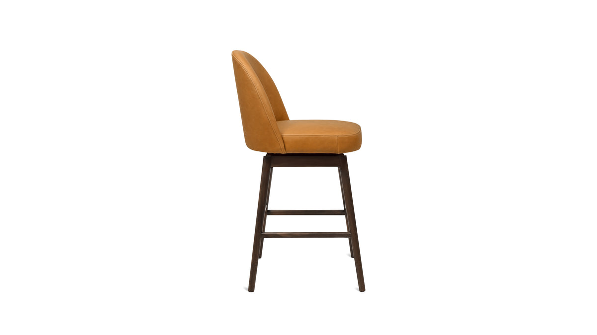 Tall Order Swivel Counter Stool, Walnut, Golden Tan Leather Seat
