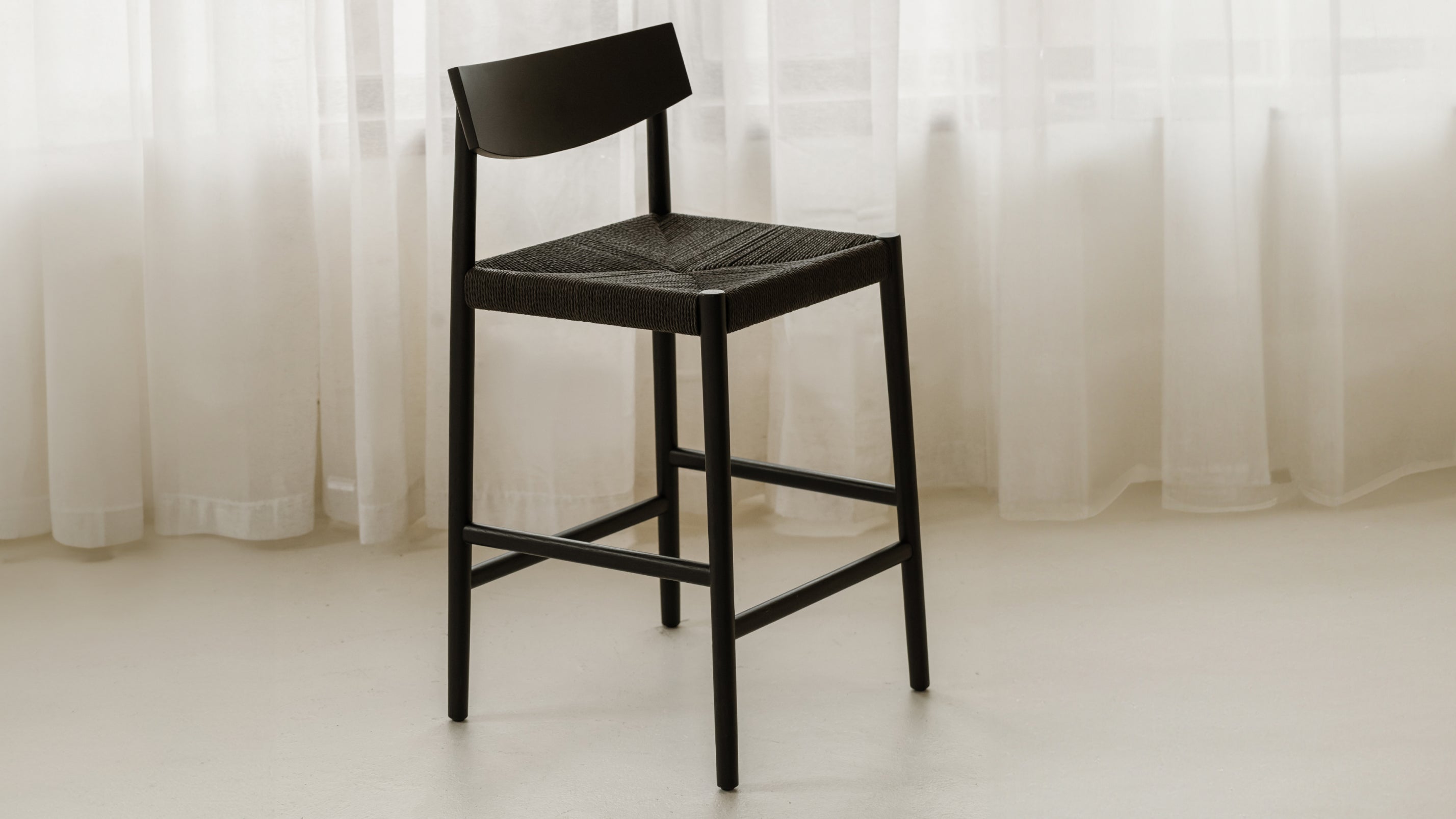 Dinner Guest Counter Stool, Black Oak/ Black Papercord Seat