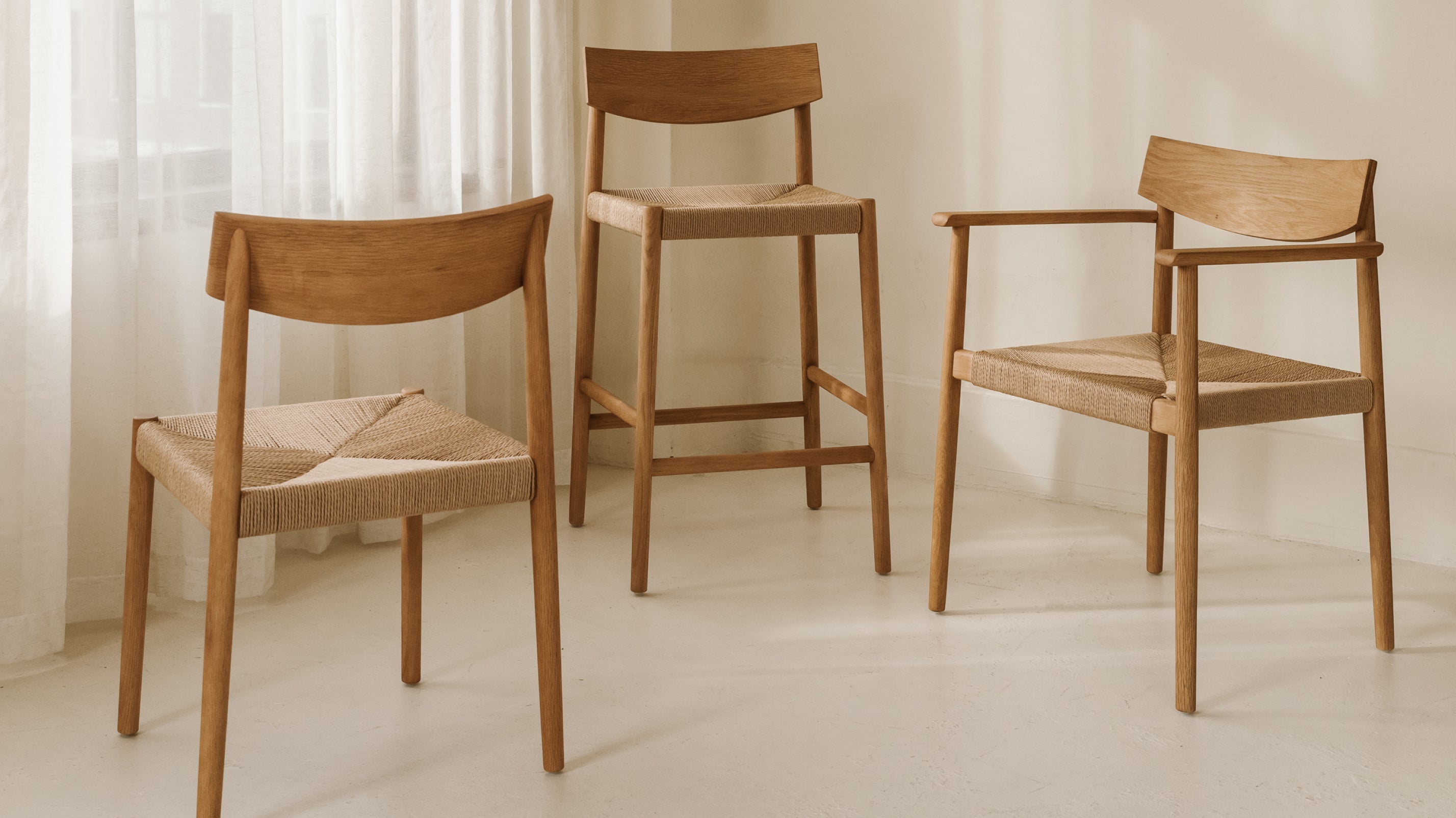 Dinner Guest Counter Stool, White Oak/ Natural Papercord Seat