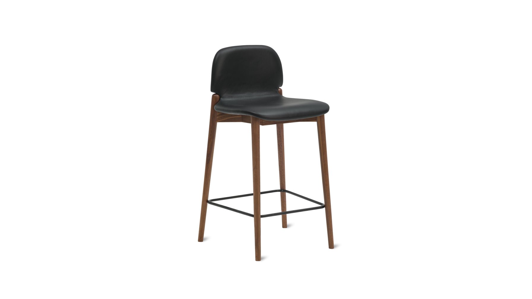 Dine In Counter Stool, Walnut/Black Leather