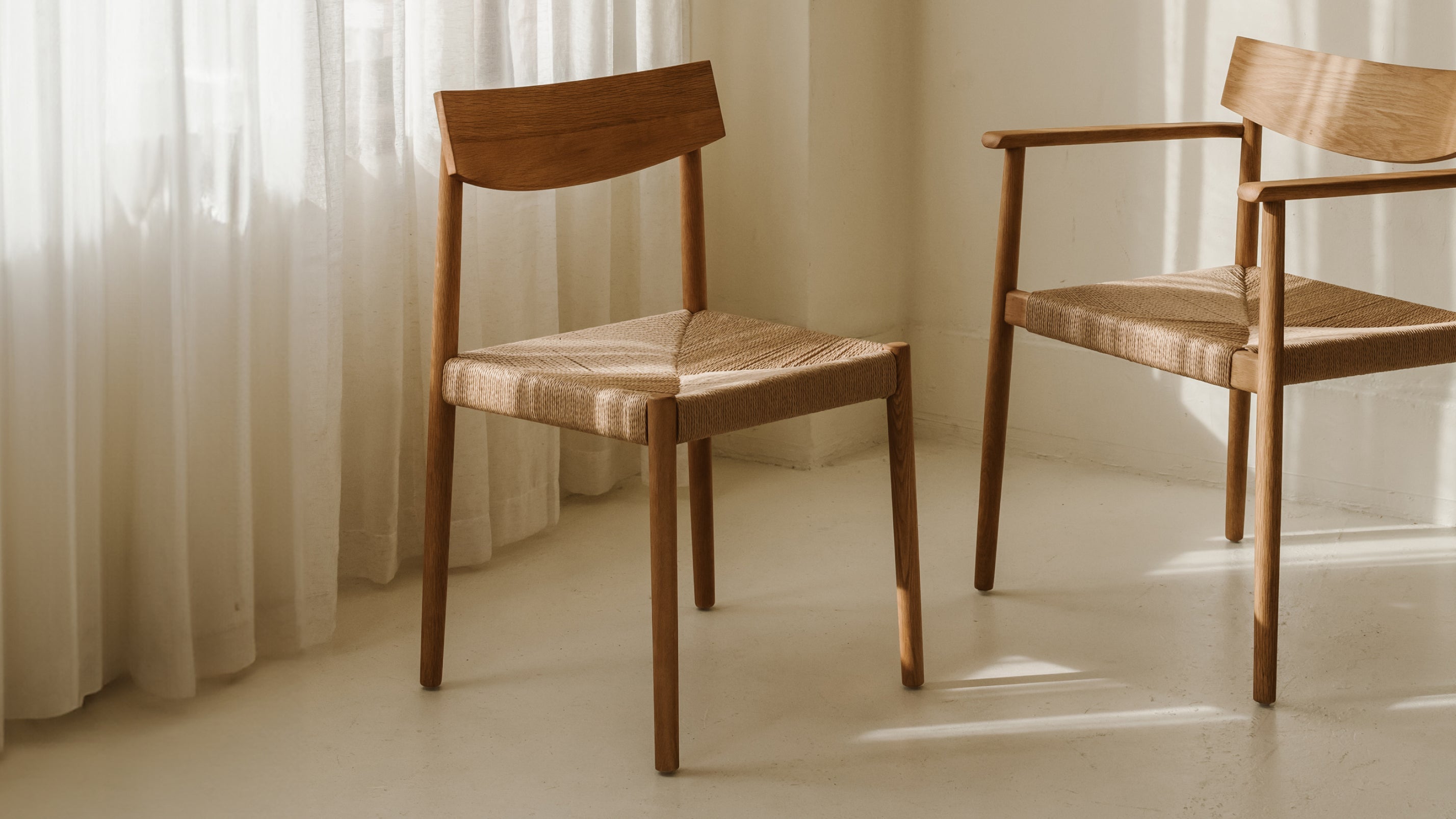 Dinner Guest Armless Dining Chair (Set of Two), White Oak/ Natural Papercord Seat