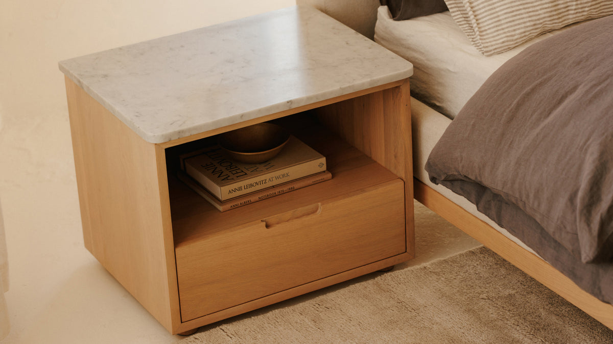 Harbour Nightstand, Walnut/Carrara Marble