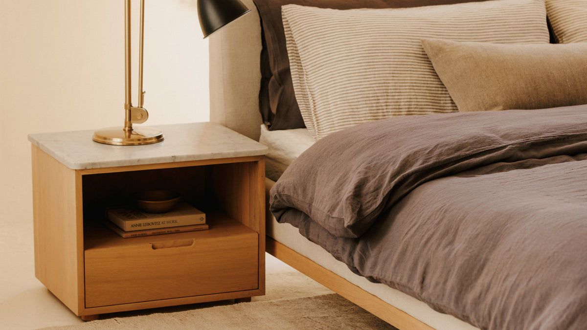 Harbour Nightstand, Pale Oak/Carrara Marble
