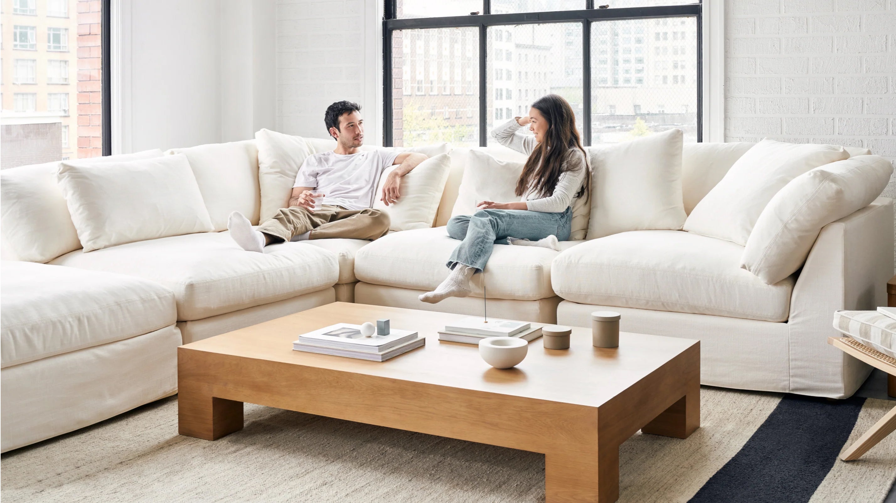 Get Together™ 6-Piece Modular U-Shaped Sectional, Standard, Cream Linen