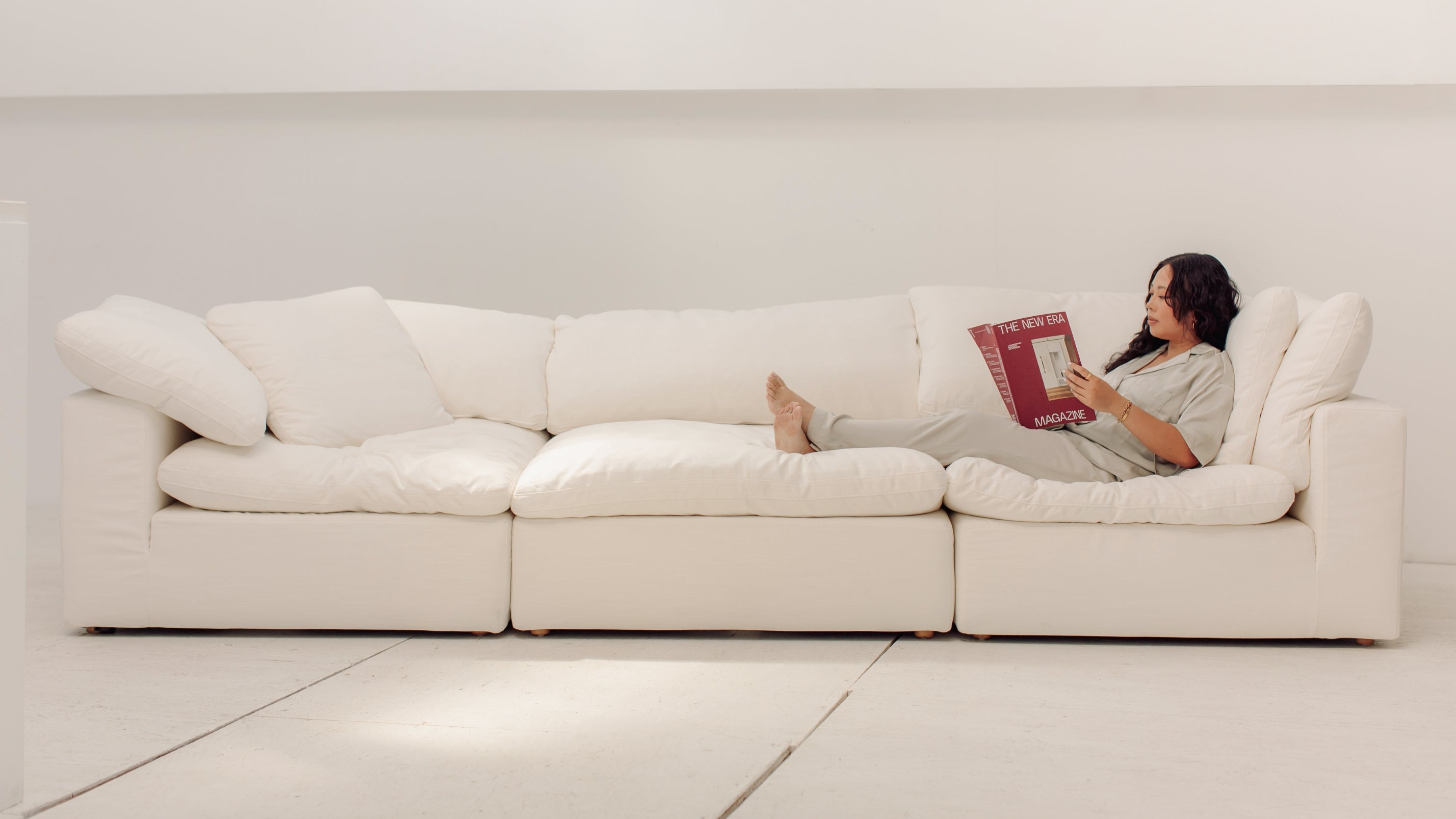 Movie Night™ 3-Piece Modular Sofa, Large, Cream Linen