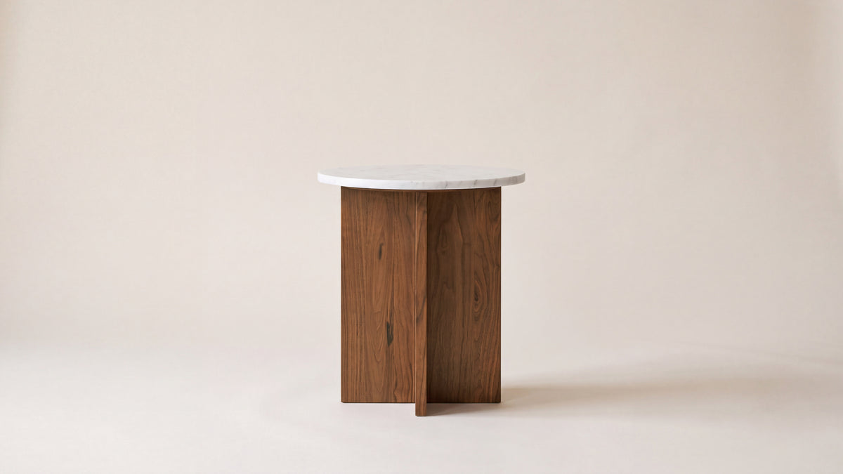 Harbour Side Table, Walnut/Carrara Marble