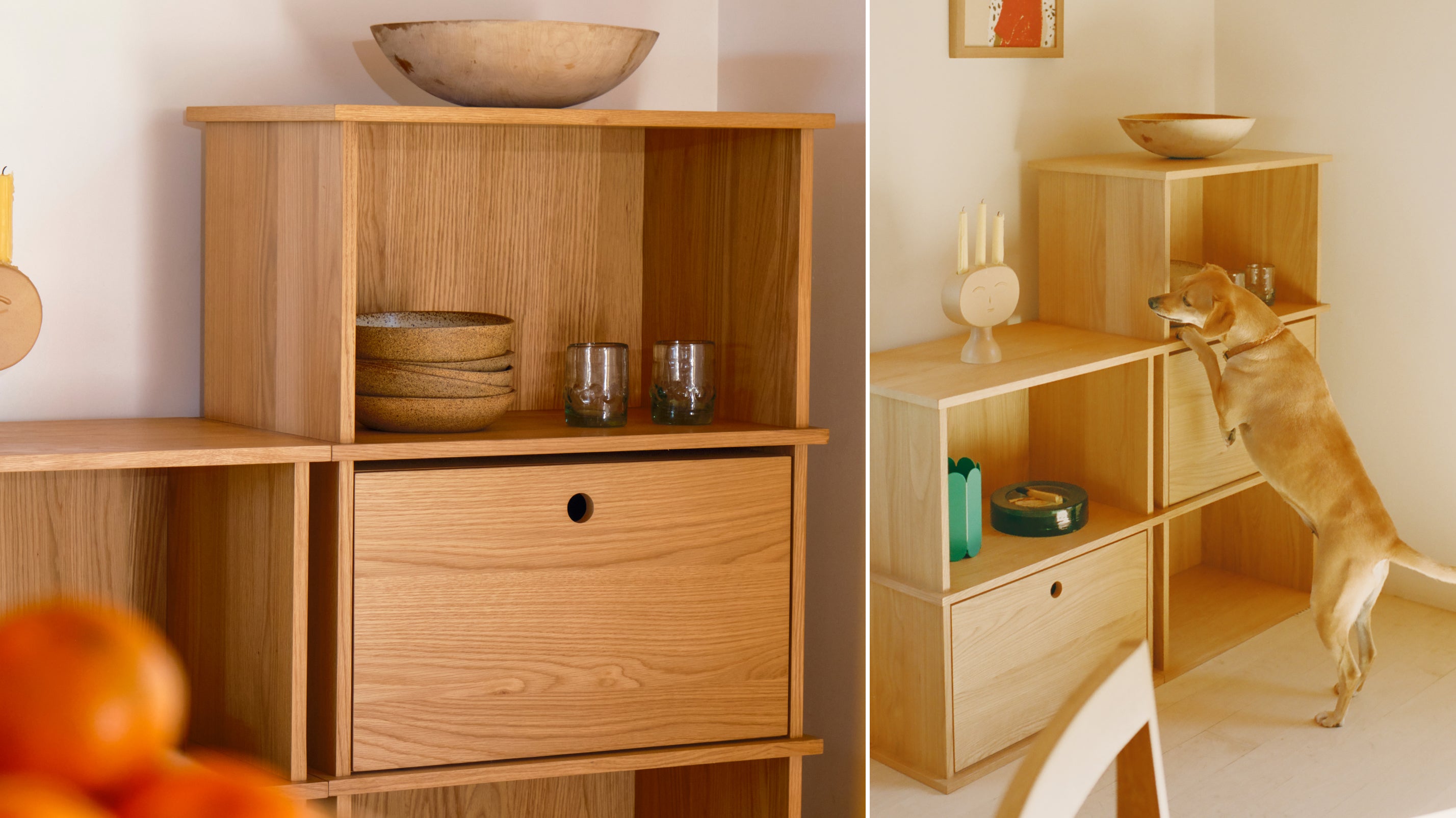 Keep Stacking Storage System 4-Piece Tall, Open and Closed, White Oak