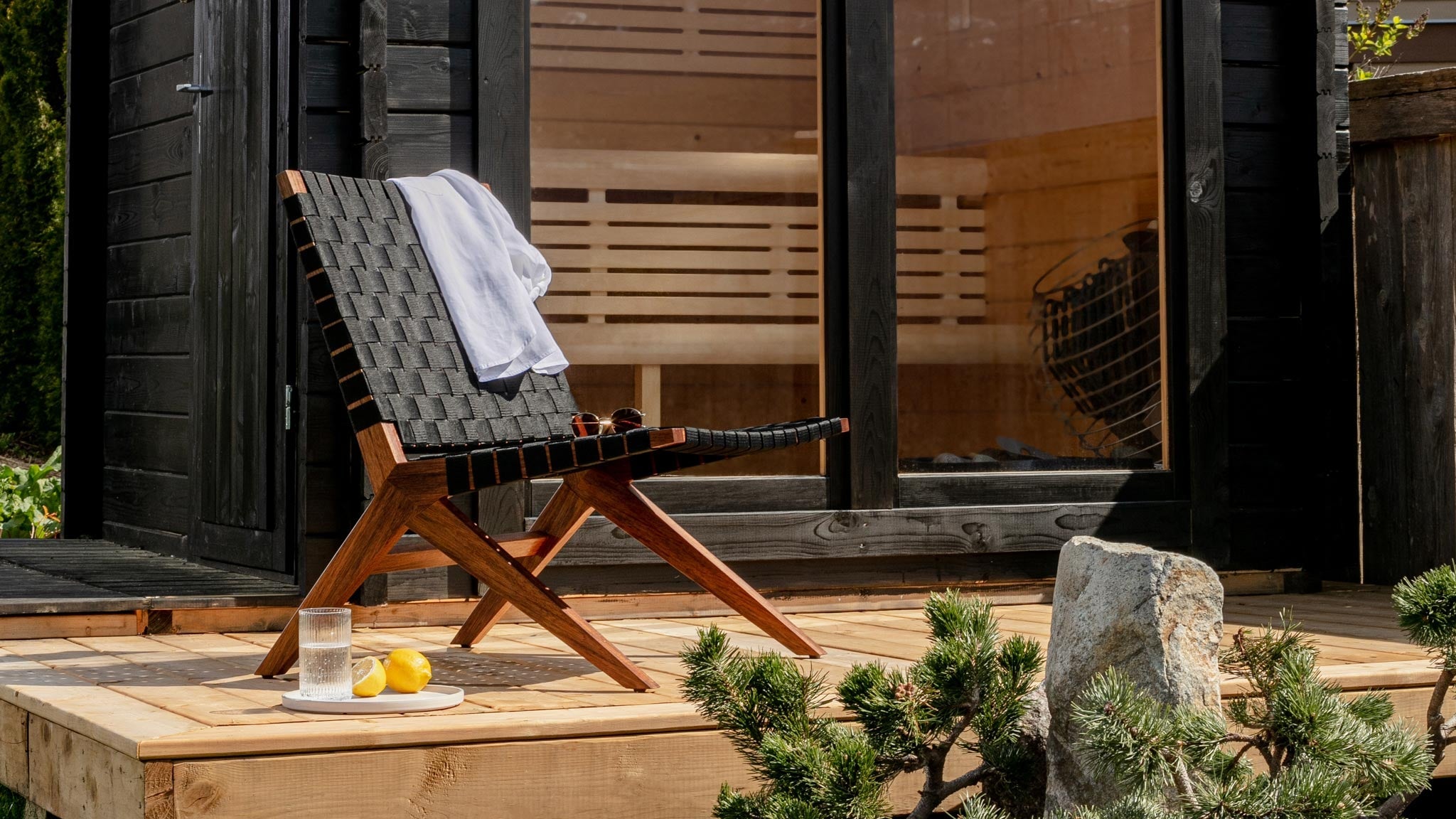 Endless Summer Outdoor Lounge Chair, Black Weave/Teak - Image 2