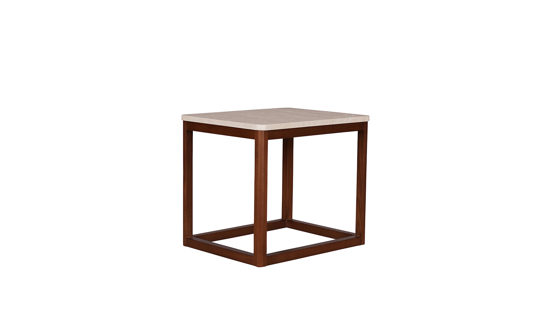 Still Side Table, Travertine and Walnut - Image 1